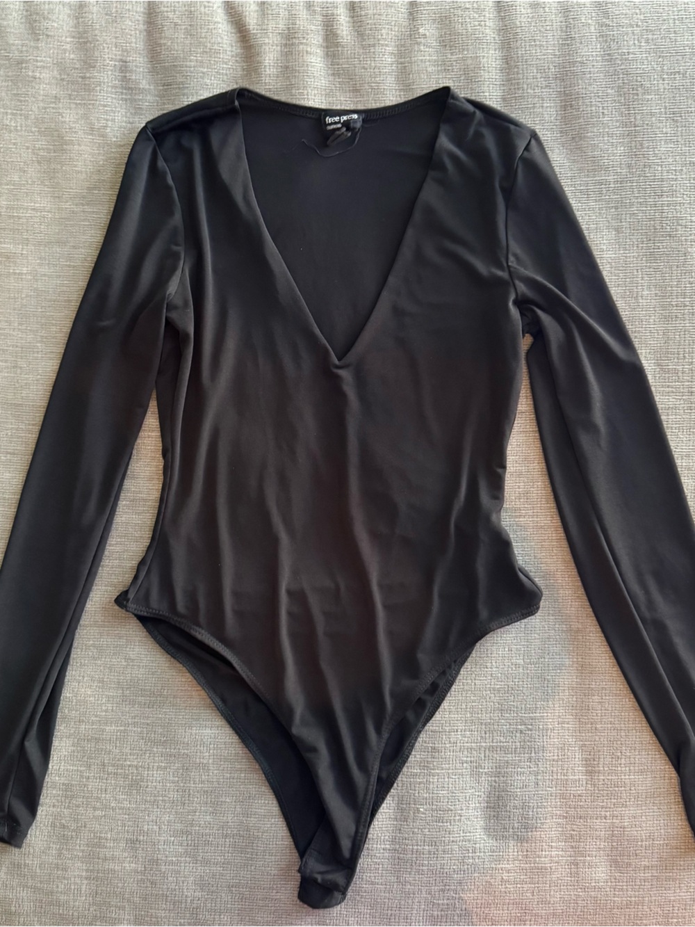 free press Black Deep V Long Sleeve Bodysuit